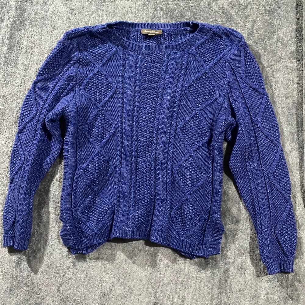 Tommy Bahama Womens XL Royal Blue Cable Knit Diamond Crew Neck Sweater
